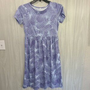 Tickled Teal Short Sleeve Palm Leaf Dress Size S Purple periwrinkle